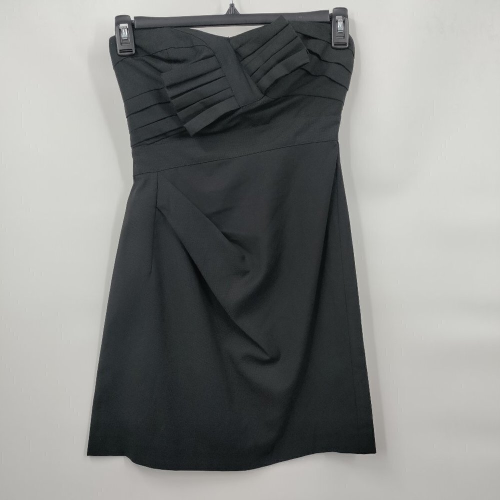 M.M Couture Pleated Sweetheart Neckline Strapless Cocktail Dress Medium Black
